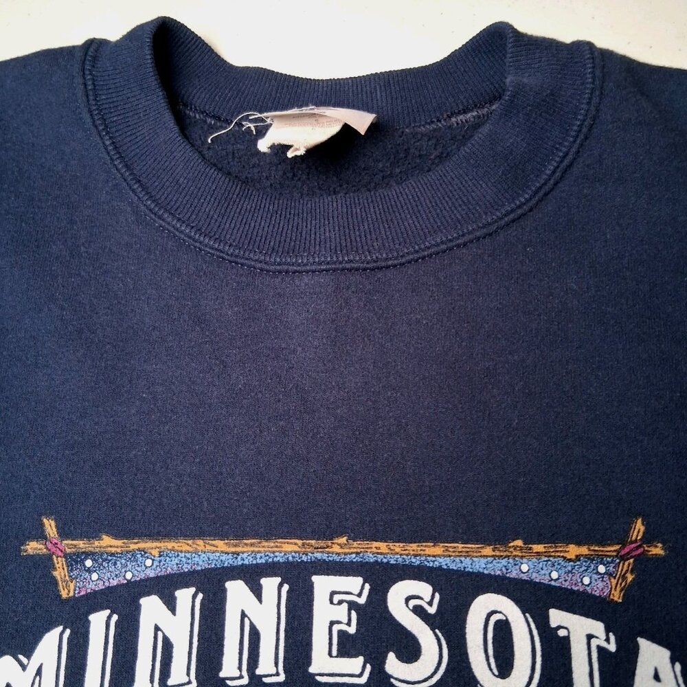 Vintage Minnesota Sweatshirt Large Winter Wonderland Snow Cabin Nature Crewneck - Picture 12 of 13